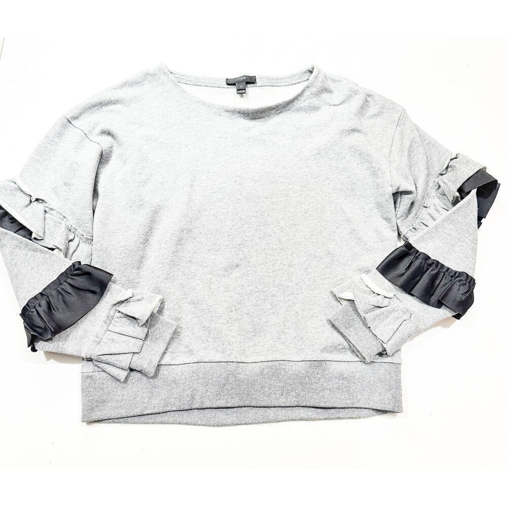 J. Crew Tiered Ruffle Sleeve Crew Neck Sweater Gray Size Small